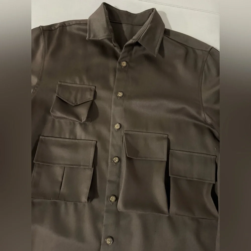 Custom Brown Utility Wool blend shirt Jacket large